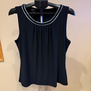 White House Black Market Sleeveless Black Blouse with White Accents